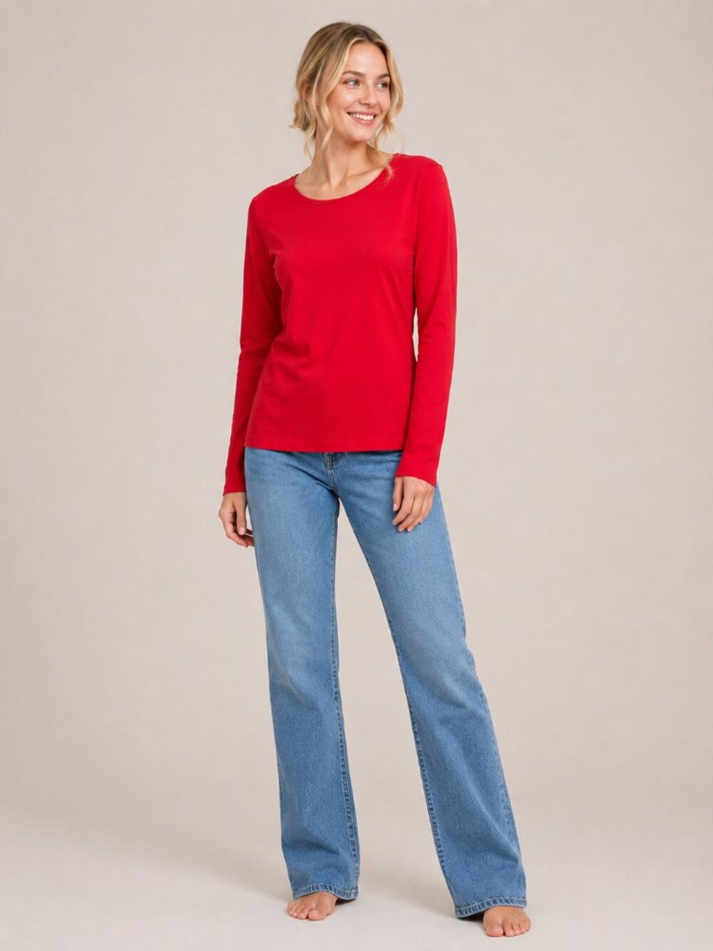2/$30 Lands' End Shaped Fit Long Sleeve Tee Red XL/ 18 #A2957